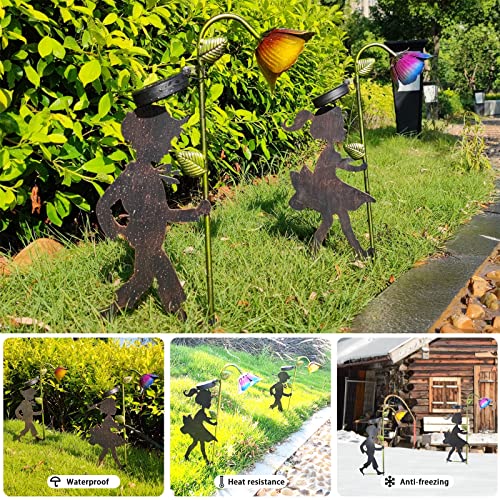 John's Studio Garden Stake Solar Light - Outdoor Landscape Pathlight Decoration Metal Silhouettes Ornaments Light With Boy Girl For Garden Patio And Yard - 2 Pcs #TOP5