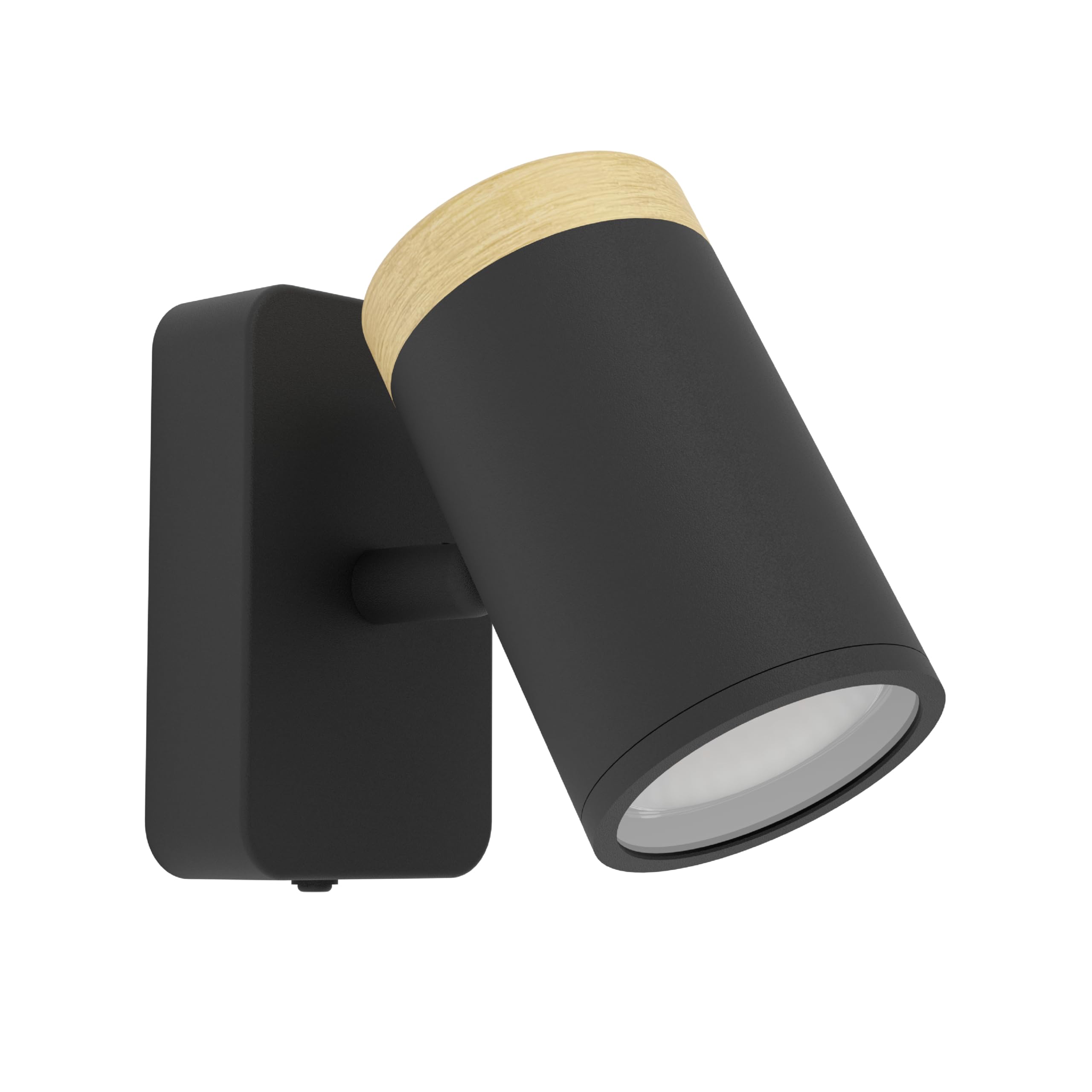 Eglo Wall spot Consuma, Reading lamp, Light Fixture with fexible Spotlight, Living Room and Bathroom Lighting, Black Metal and Brown Wood, spot with GU10 Socket, IP44