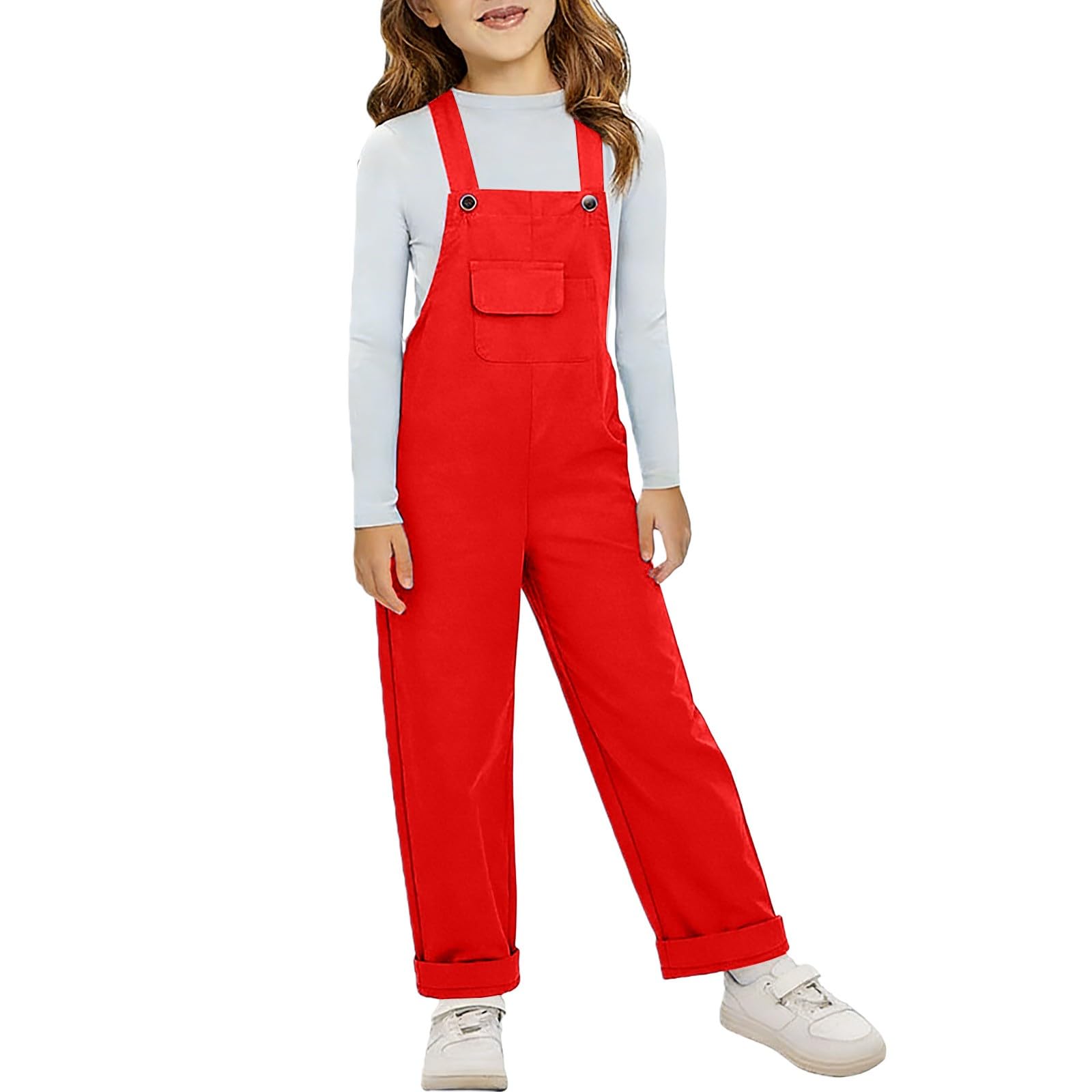 Salopette pour Enfants Garçons et Filles Coupe Droite Baggy à Bretelle Réglable Combinaisons d'Été Décontractées en Coton Style Preppy Mignon Romper - Salopette Unie Pantalon Baggy - Workwear Jean