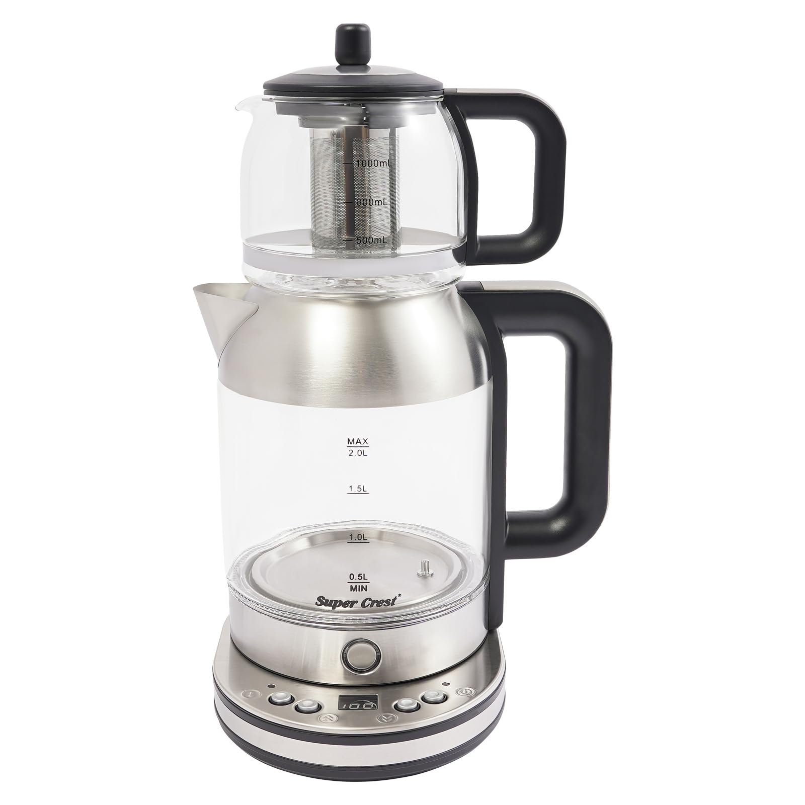Máquina De Té Turco,Hervidor Eléctrico Doble 2,5 L Con Tetera De Vidrio 1l 2000w Ajuste De Temperación Y Función De Mantenimiento Caliente,Para Familia Y Aficionado Del Té