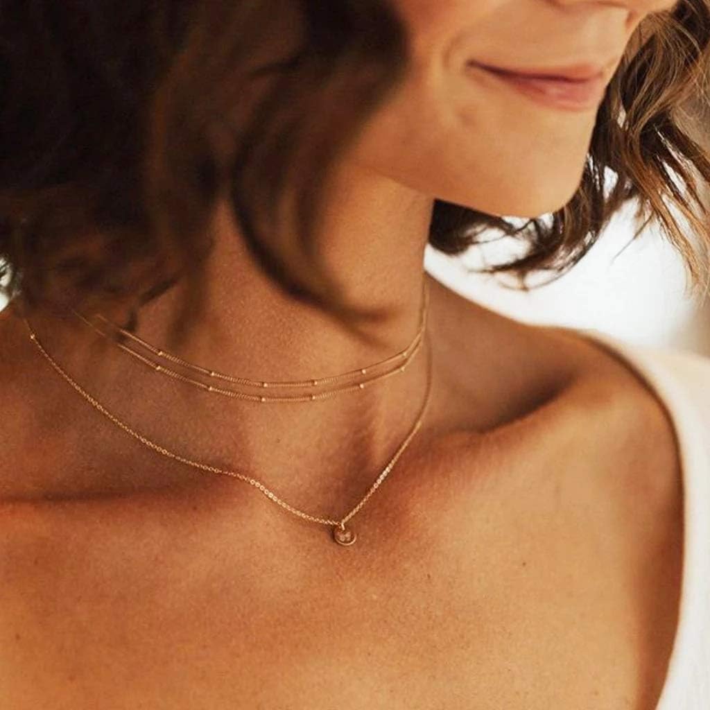 MEVECCO Dainty Gold Chain Choker Necklace 14K Gold Plated Handmade Boho Cute Tiny Beaded Link Choker Necklace Delicate Simple Minimalist Choker Necklace for Women - Image 3