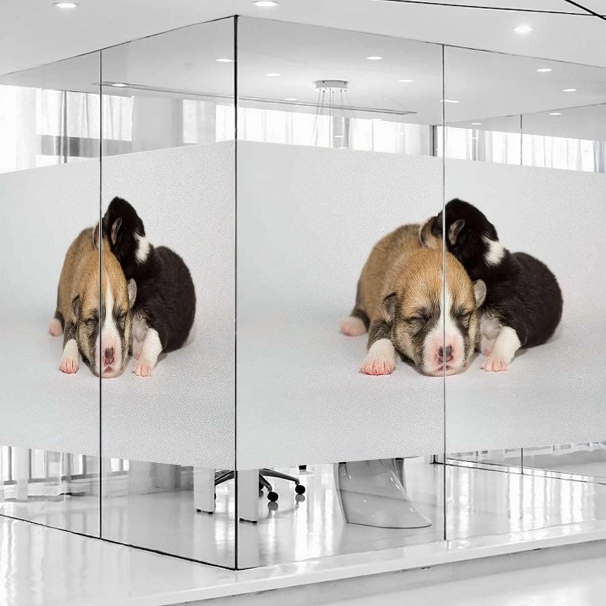 Brown Black White Window Film Privacy, Stained Glass Window Clings, Static Cling Window Sticker for Front Door, Bathroom, Glass Door, Funny Dog Dog Relaxing Privacy Film 35.4Wx63L-inch x2 Pcs