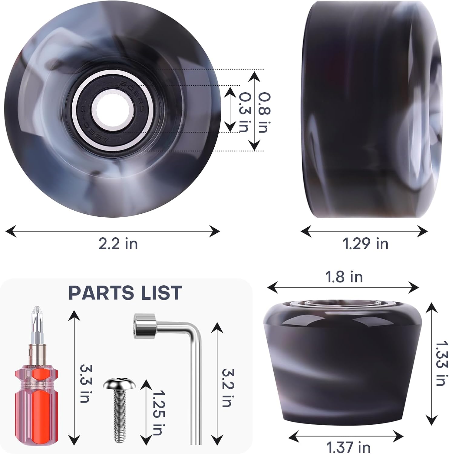 8 Pack 32 x 58, 82A Quad Roller Skate Wheels with Bearing Installed and 2 Toe Stoppers for Double Row Skating,Replacment Accessories Suitable for Outdoor or Indoor