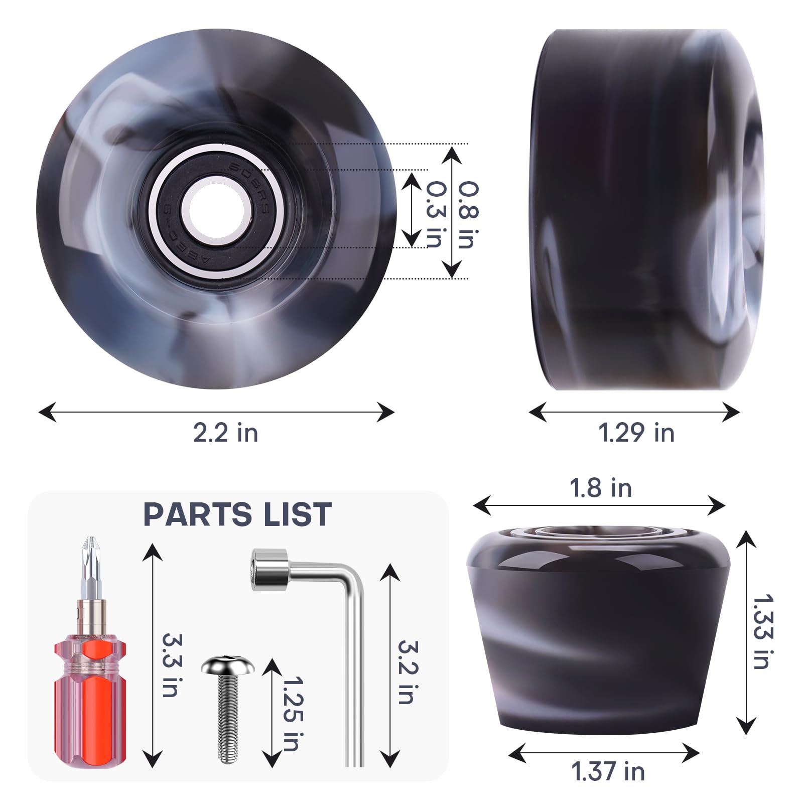 8 Stück 32 x 58/65 x 36 mm, 82 A/78 A Quad-Rollschuh-Rollen mit Lager und 2 Zehenstoppern für zweireihiges Skaten, Ersatzzubehör, geeignet für den Innen- und Außenbereich