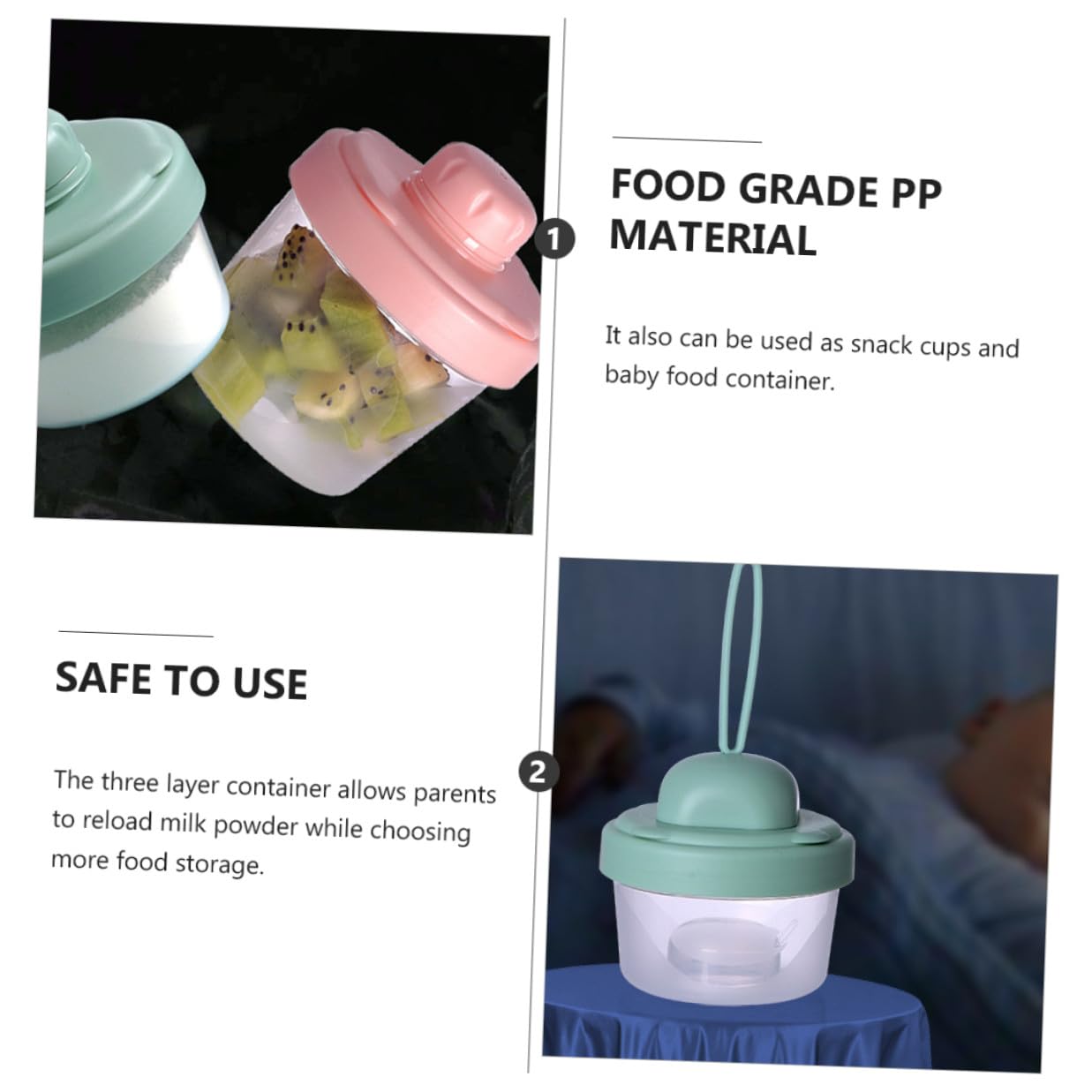 Vaguelly Portable Milk Powder Container for Food Storage Food Grade PP Funnel Neck Design for Easy Pouring Separate Compartments for Travel and Outdoor Use Each