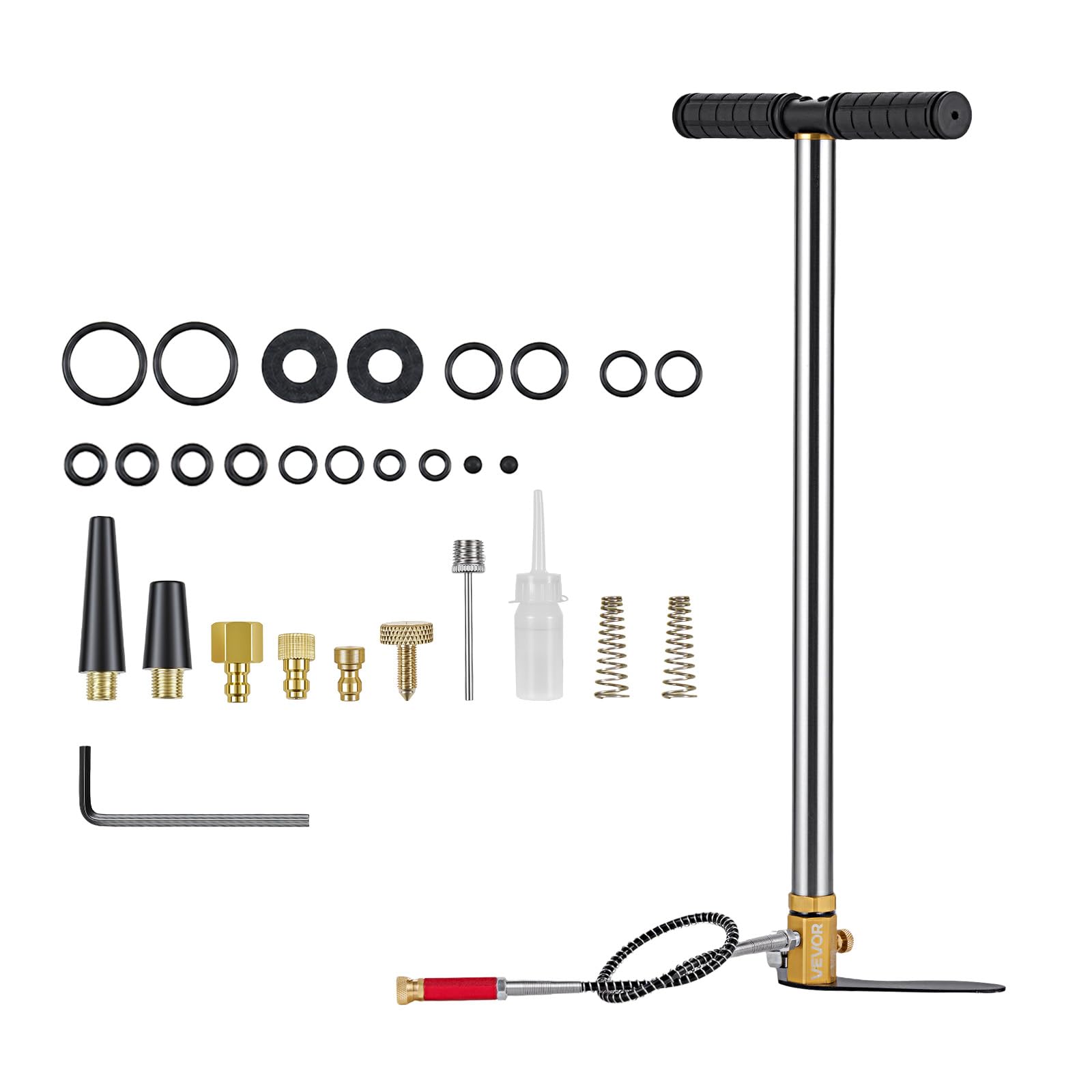 VEVOR PCP-Handpumpe 3-stufig, Hochdruckpumpe 25,82 MPa, Standpumpe mit Öl-Wasser-Filter, Manometer und Edelstahlgehäuse, für Luftgewehre, Paintball, Reifenbefüllung und Schlauchboote
