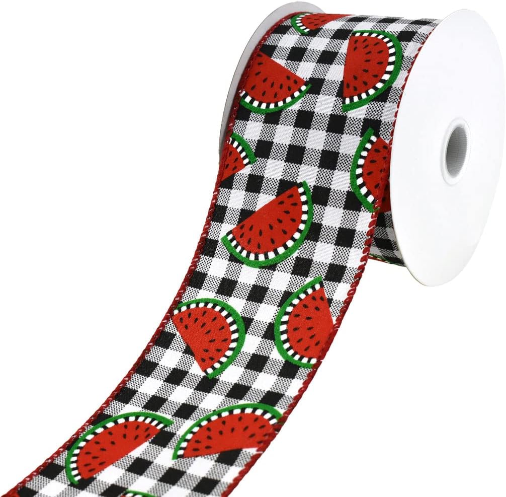 Homeford Watermelon Slices Buffalo Plaid Wired Ribbon, 2-1/2-Inch, 10-Yard