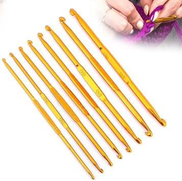 8Pcs Double Heads Crochet Hooks, Crochet Hook Double Extremite Golden Alumina Hook Two Sided Toe Hook Knitting Needles Set for Weave Craft