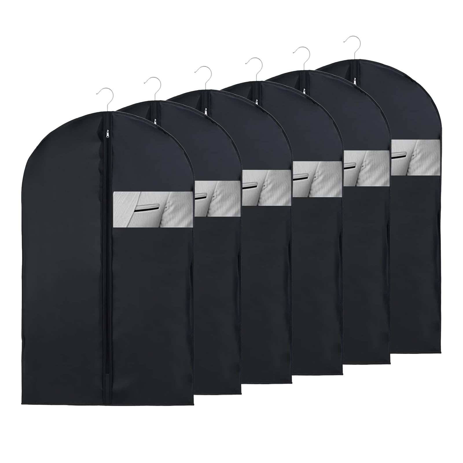 Zyques Black 6 Pcs Suit Cover, 60X100cm Suit Bag Garment Bags Dust Proof Foldable Washable Lightweight Cover Bags Suits Protector With Zip For Travel Home Storage
