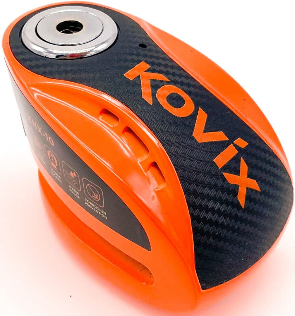 KovixKNX10 Alarm Disc Brake Lock for Motorcycle 10mm Pin 3 Keys Heavy Duty Anti Theft Fluorescent Orange