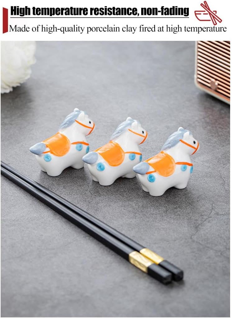 Ceramic Chopstick Rest Animal Series horse Chopstick Rest Desktop Ornaments Tableware Stand [Tang Dynasty horse] Station Ornaments Creative Gifts 4 Pieces