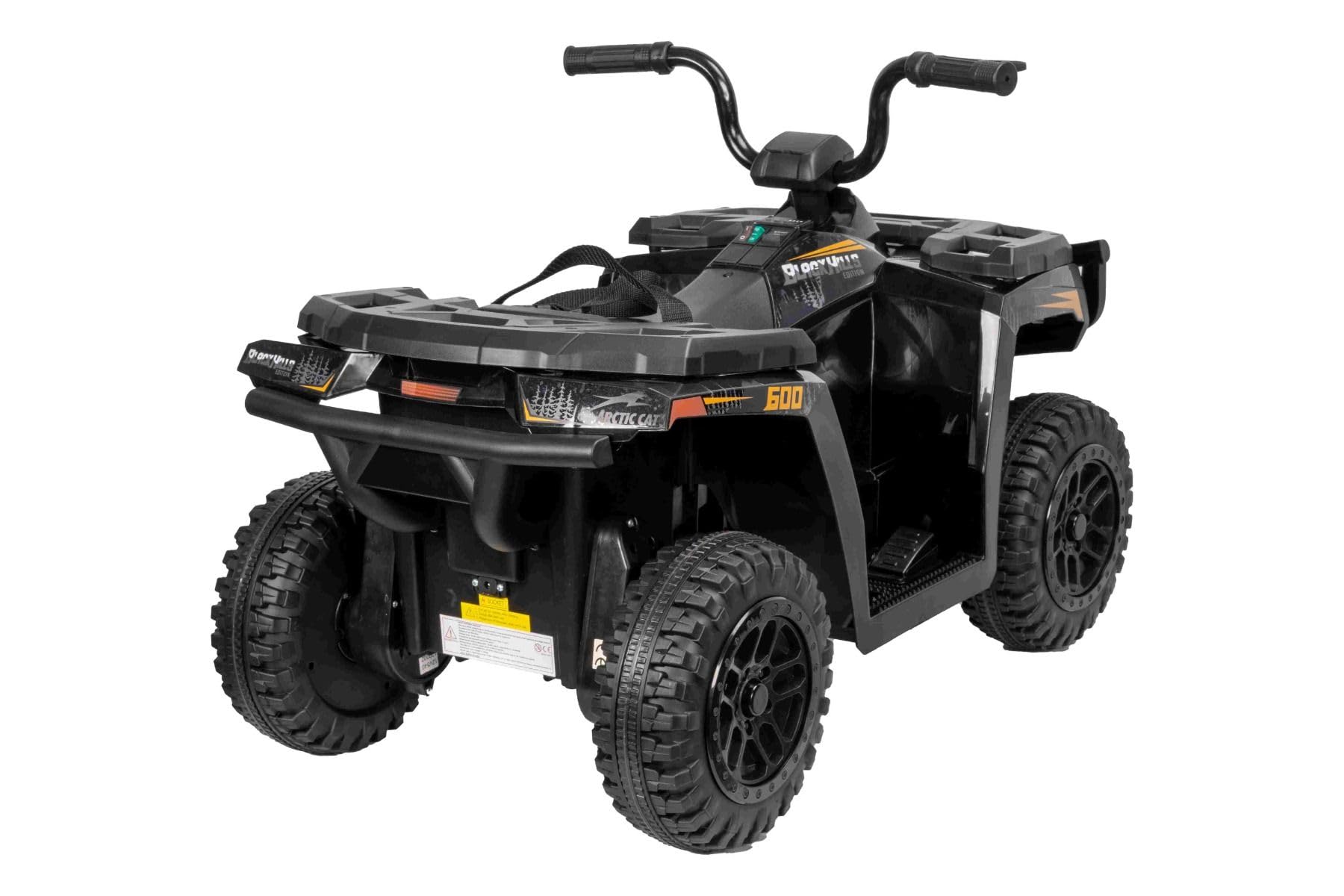 Quad électrique Enfant 12V sous Licence Arctic Cat, Transmission arrière, Noir, Batterie Lithium, 2 Moteurs de 25W véhicule Electrique pour Enfants 3-5 Ans, MP3/AUX/éclairage LED