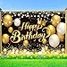 YinQin 180x120 cm Black Gold Happy Birthday Party Backdrops Cloth 71x47 in. Glitter Black Gold Happy Birthday Photography Backgrounds Banners Black Gold Happy Birthday Sign Decorations for Men Women