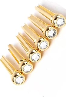 6Pcs Brass Guitar Bridge Pins,Pegs Nail with Crystal Glass Dot Decor Music Instrument Parts for Folk Acoustic Guitar (WH)