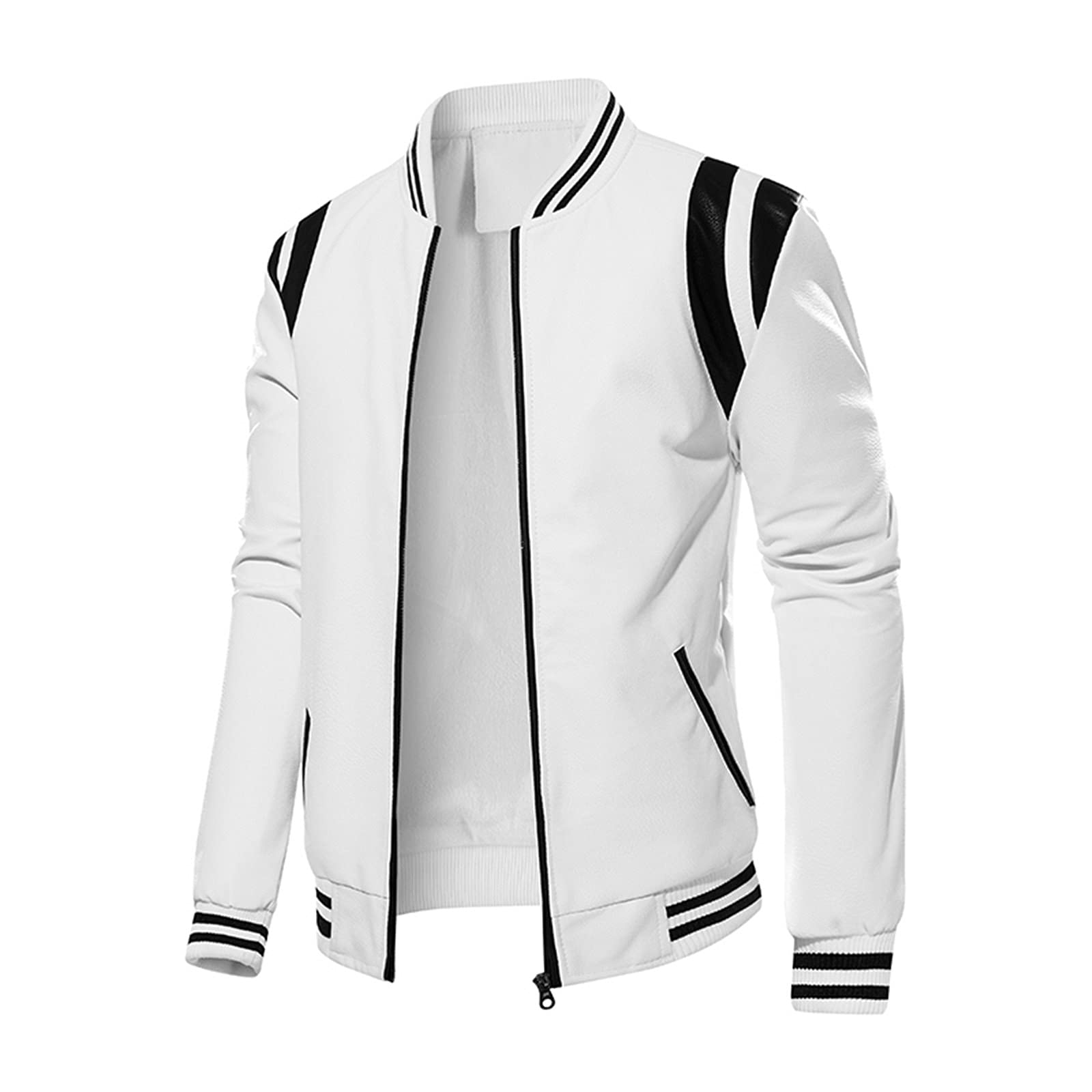 Men's Fuax Leather Bomber Jackets Classic Fit Long Sleeve Full Zip Varsity Jackets Fashion Baseball Motorbiker Jacket