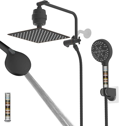 Miniatura 14 de Cabezal de ducha filtrado, 10 pulgadas de alta presión con 10 pulverizadores, cabezal de ducha de mano/lluvia con filtro de ducha de 20 etapas,