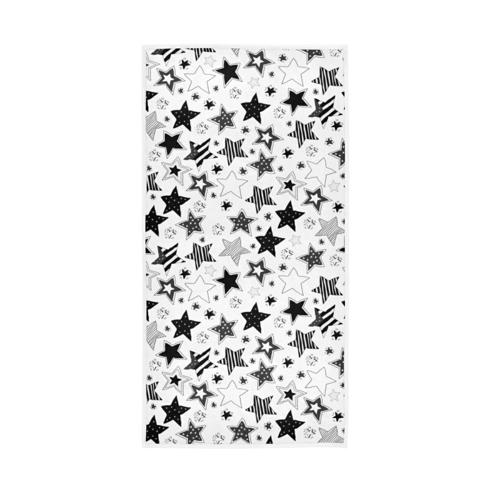 HUYGD American Flag Stars USA White and Black Stars Seamless on White Soft Hand Bath Towel 30" x 15" Thin Fast Drying Absorbent Soft Towels for Kitchen Gym Spa Hotel Beach