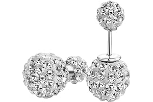 925 Sterling Silver Sparkle Bling Crystal Rhinestone Double Sided Earrings