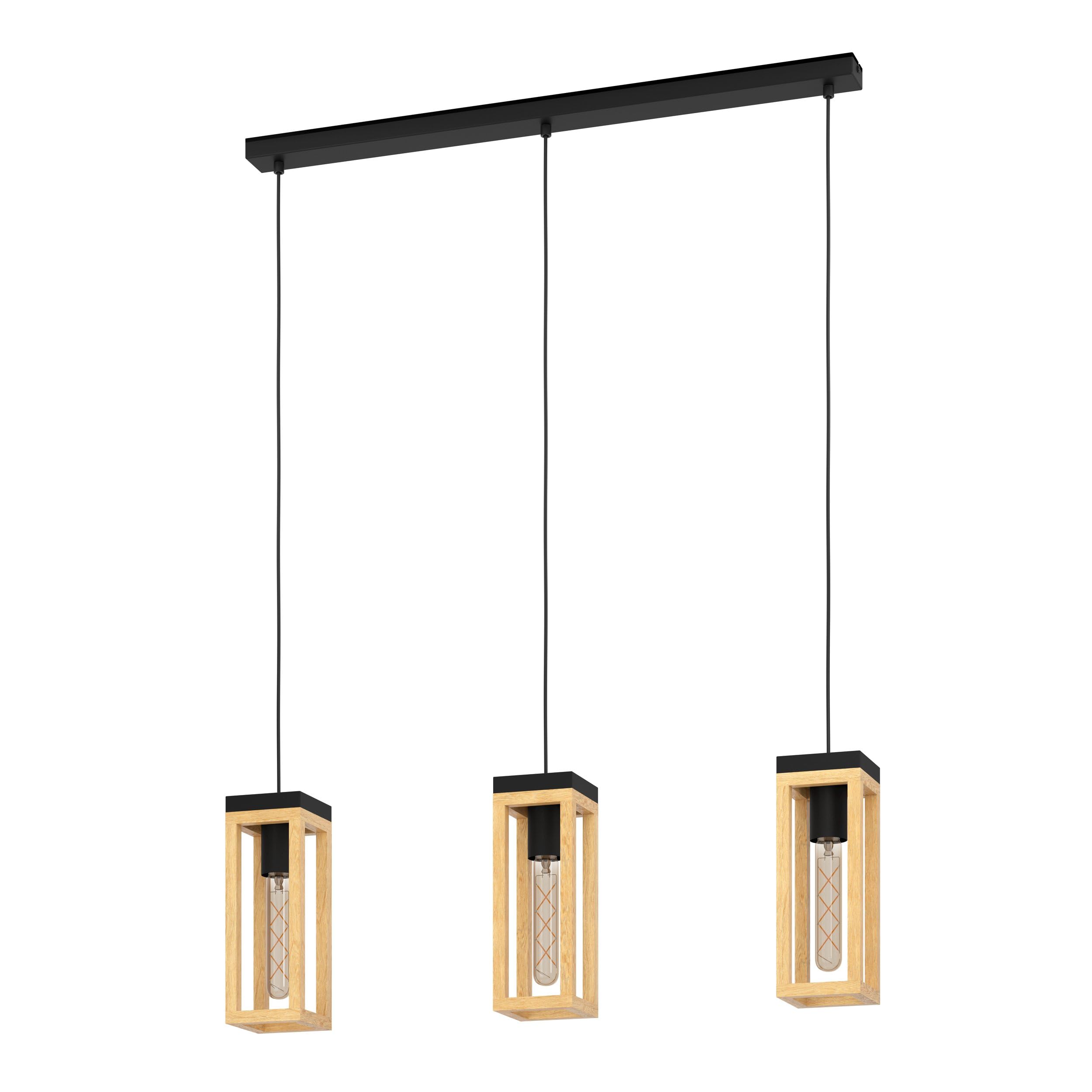 Eglo Pendant Lighting Nafferton, 3 lamp Ceiling Light Fitting, FSCM70HB, Hanging lamp for Dining and Living Room Made of Natural Wood and Black Metal, E27 Socket โ image 1