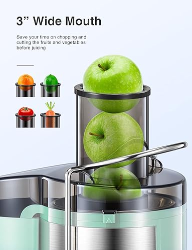 Miniatura 3 de QCen - Máquina exprimidora, extractor centrífugo de 500 W, con conducto de alimentación de boca ancha de 3 pulgadas para frutas y verduras, acero