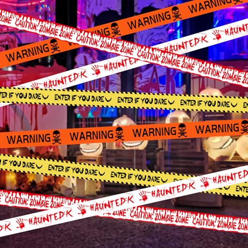 40M Halloween Decorations Caution Tape 4-Pack - Hazard Warning Tape for Spooky Party, Haunted House, Zombie Theme & Danger Zone Decor