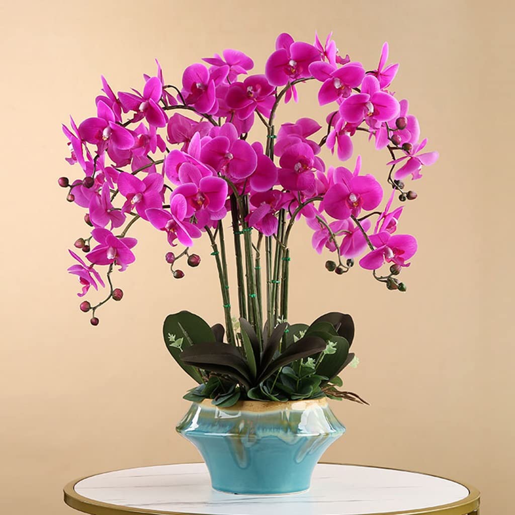 Fiore Artificiale Orchidea Phalaenopsis Artificiale Bonsai Fiori Finti con Vaso Composizione di Fiori Bonsai in PU a 9 Teste per la Decorazione di casa, Ufficio e Ta