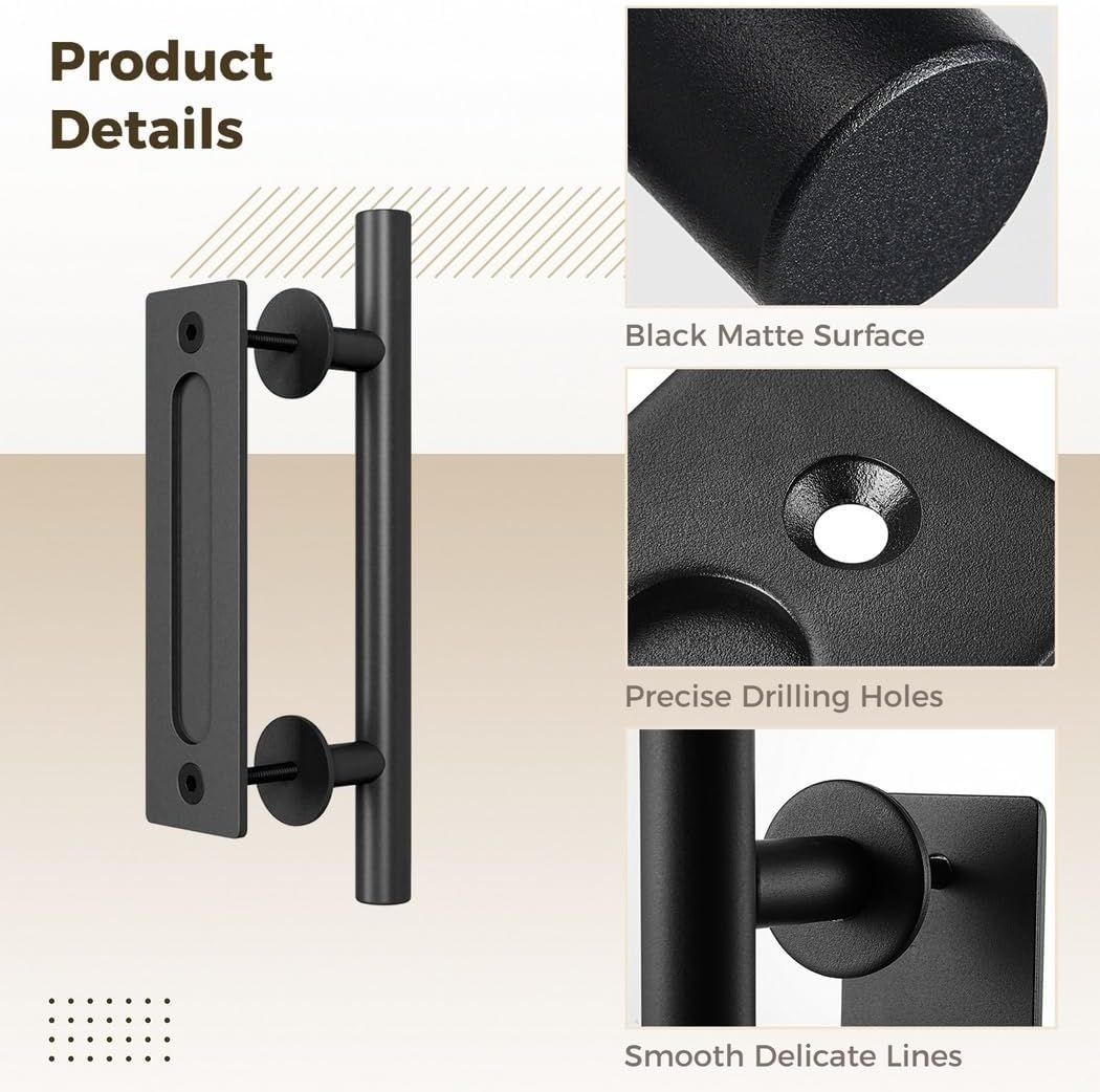 12 Heavy Duty Barn Door Handle, Rustic Sliding Door Pull, Carbon Steel with Mounting Hardware for Gates, Sheds & Furniture