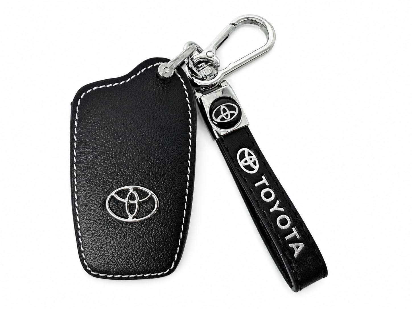 Funda para llavero de piel auténtica compatible con Toyota Camry Corolla RAV4 Highlander Avalon Prius C-HR 4Runner Tacoma Tundra, funda inteligente de 3/4 botones con llavero, protección completa