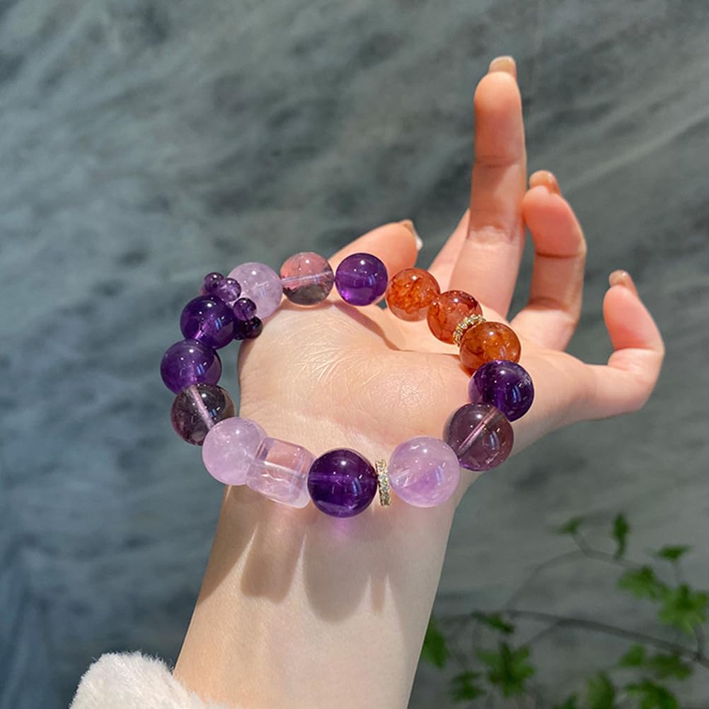Pulsera de Cristal curativo de Amatista, Pulsera de Piedras Preciosas de energía Natural, Pulsera elástica con Cuentas de Chakras Redondas para Mujeres y niñas, Cuentas de Amatista,A