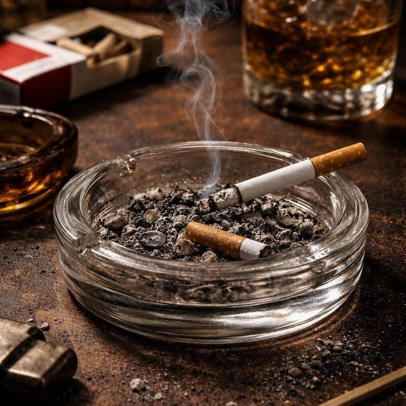 POTLID Crystal Clear Glass Ashtray 101 mm | Heavy Thick Round Ash Tray for Cigarette & Cigar | Tabletop Ashtray for Home, Office & Outdoor Use (1 Pc) 2
