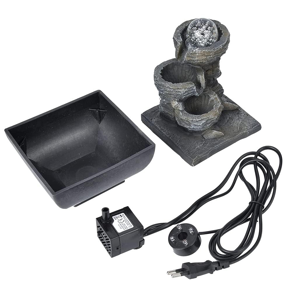 Fuente Interior Cascada, Fuente en Cascada, Fuente Interior con Iluminación, Fuente de Mesa, Elegante Fuente Fabricada en Resina Sintética para Decoración de (Enchufe Europeo