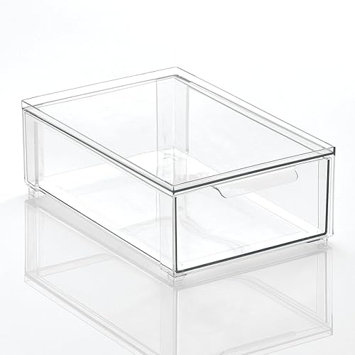Miniatura 8 de mDesign Contenedor de plástico para organización y almacenamiento de despensa con cajón extraíble, contenedor de almacenamiento apilable poco