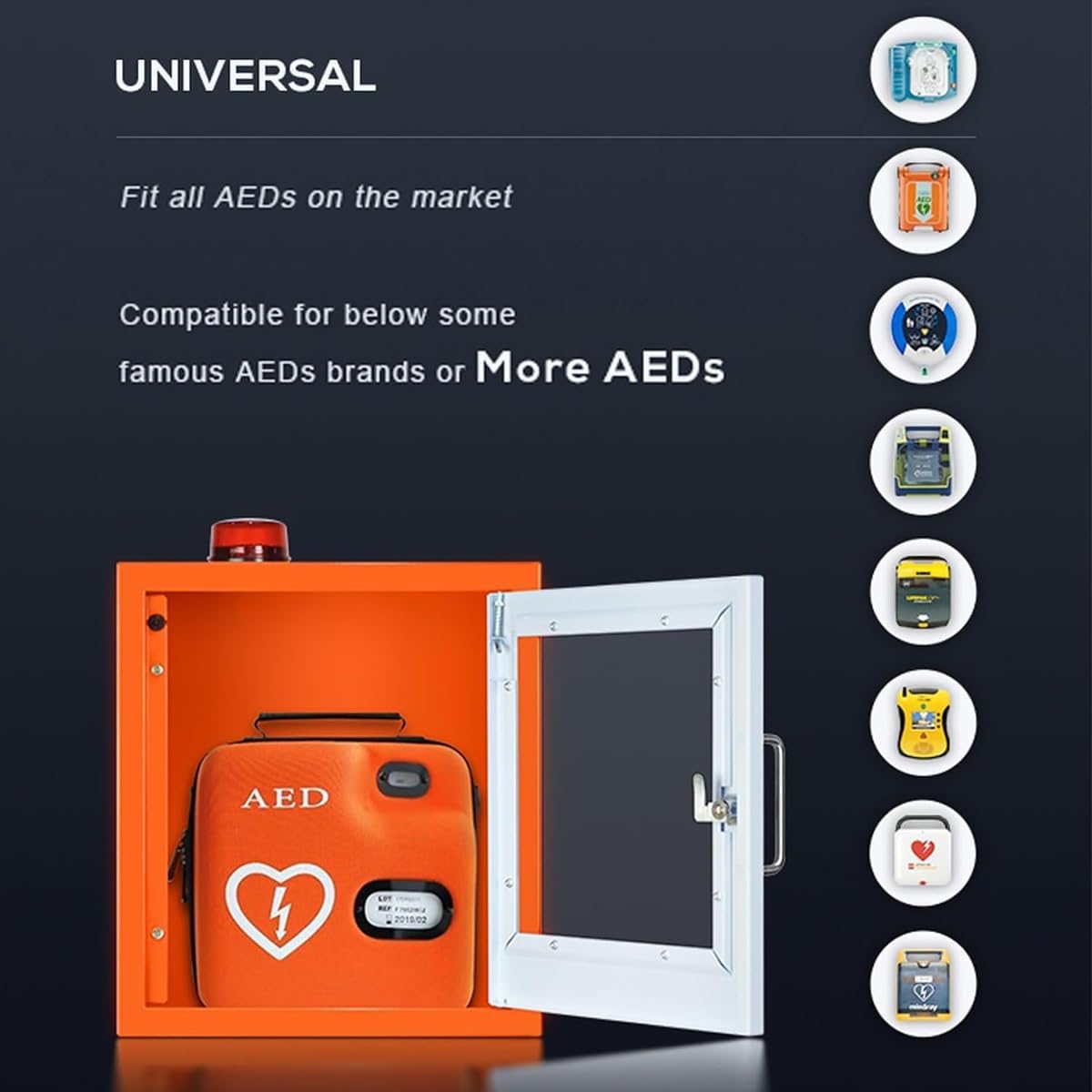 AED-Defibrillator-Schrank, AED-Erste-Hilfe-Schrank, Wandmontierter AED-Aufbewahrungsschrank, Defibrillator-Alarmbox mit Schlüssel und Alarm, Erste-Hilfe-Schrank