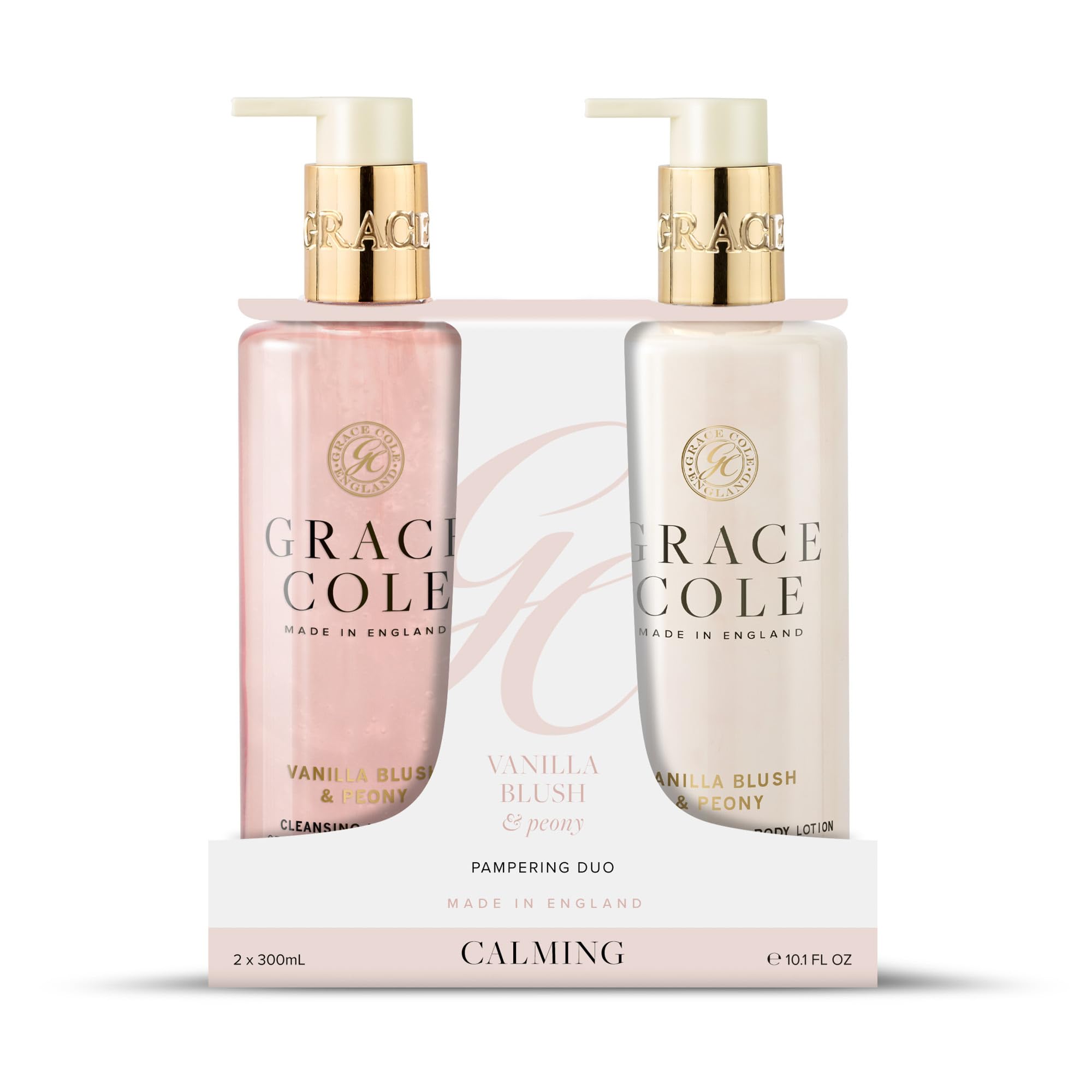 Grace Cole Vanilla Blush & Peony Refreshing Hand Duo Set 1 x Hand Wash, 1 x Hand & Body Lotion 300ml - Essential Oils - Vegan - Made In England