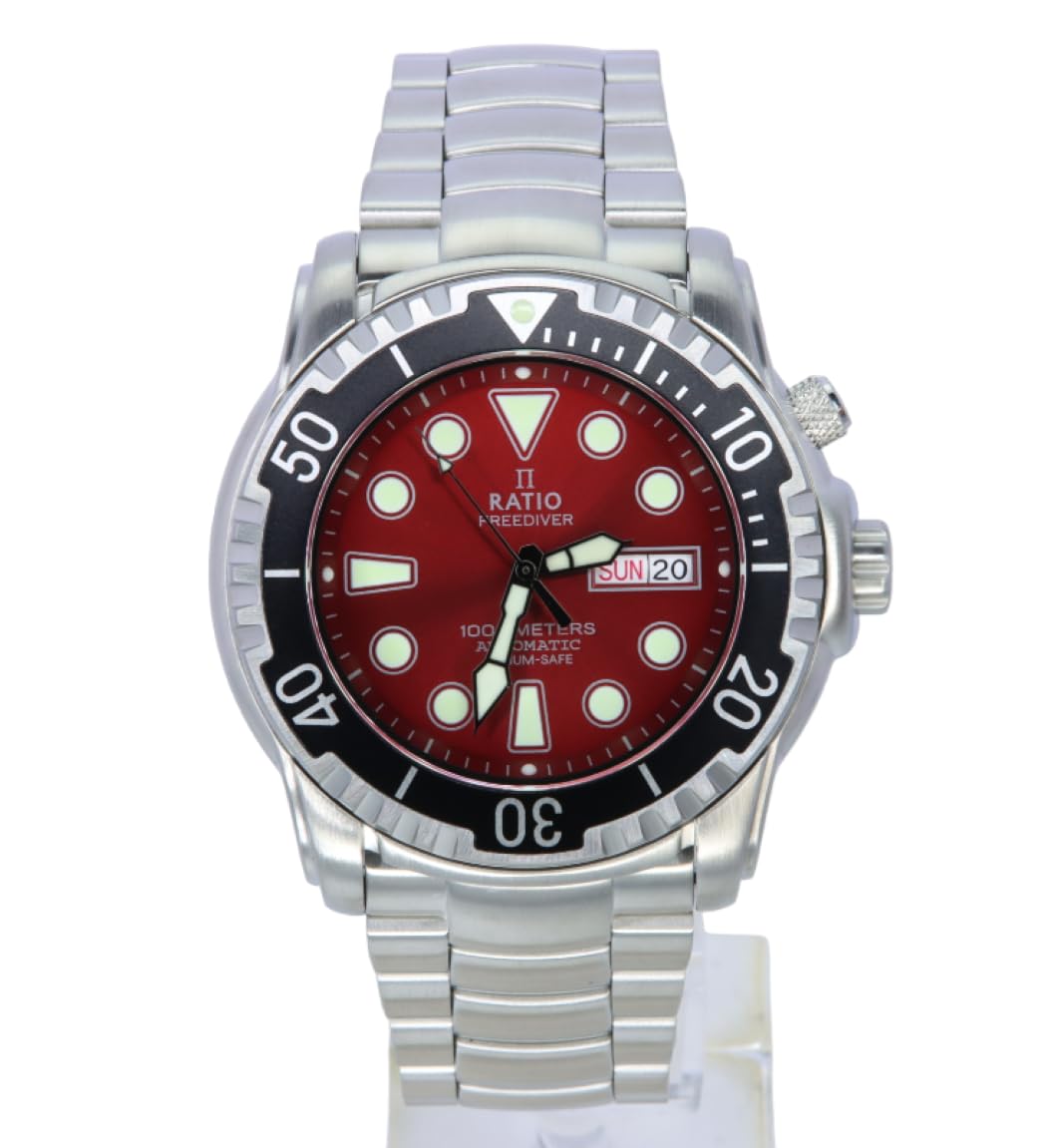 RATIOFreeDiver Helium-Safe Dive Watch Sapphire Crystal Analog Japanese Automatic Diver Watch 1000M Water Resistant Diving Watch for Men