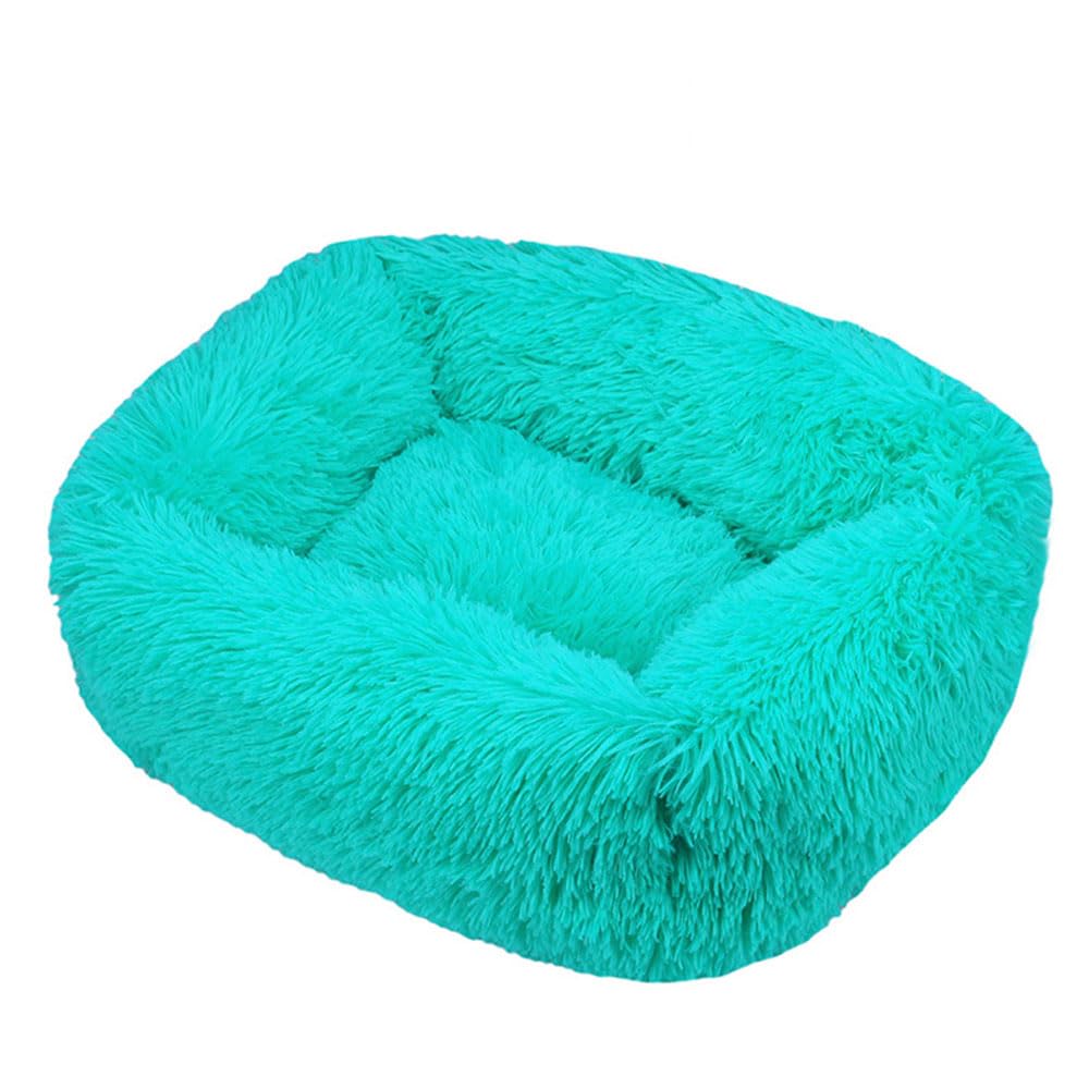 Hiseng Soft Fluffy Dog Bed, Simple Solid Color Self-Warming Cat Bed Washable Square Dog Beds Medium, Plush Anti-Slip Bottom Donut Cat Beds for Indoor Cats (XL 95x75cm,Emerald Green)