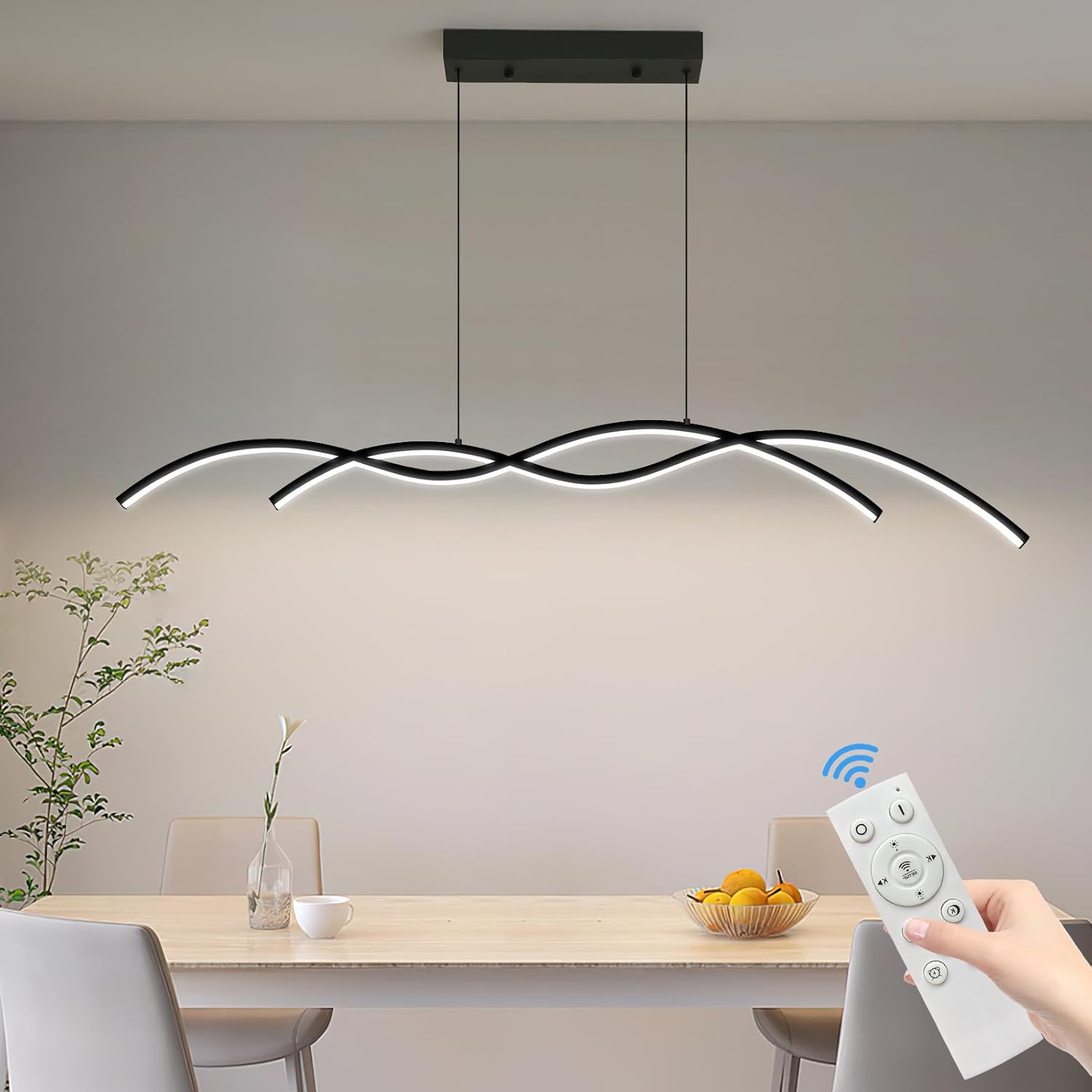 Modern Ceiling Chandelier Light, Acrylic Anti-Flicker Pendant Lamp with Remote Control Dimmable 3 Color Mode (Warm & Cool & Neutral Light) & Brightness Ceiling Lamp for Kitchen G 47IN