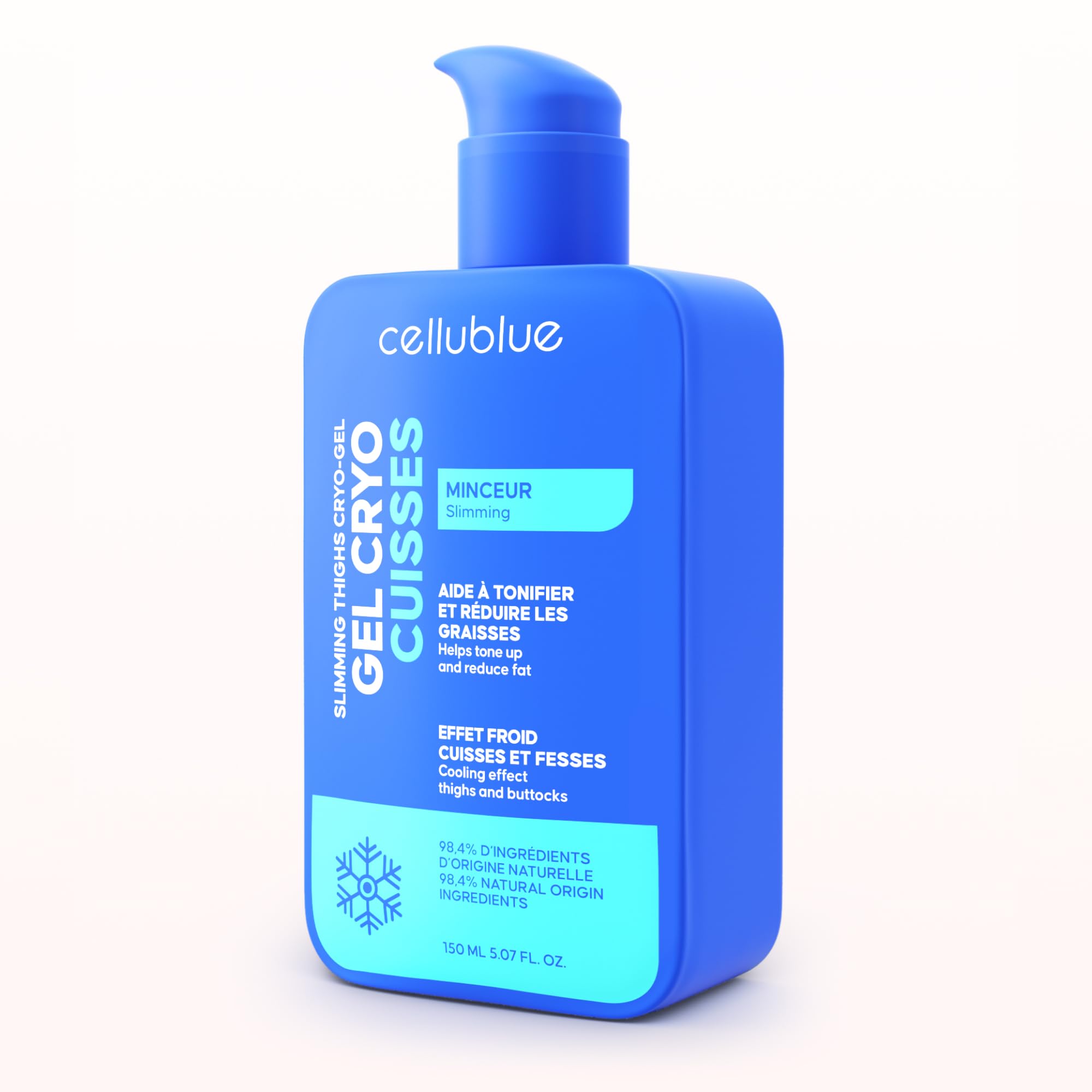 Gel Minceur Cryo Cuisses Cellublue – Effet froid intense – Action ciblée pour des cuisses affinées, résultats rapides – Marque experte depuis 12 ans (150 ml)
