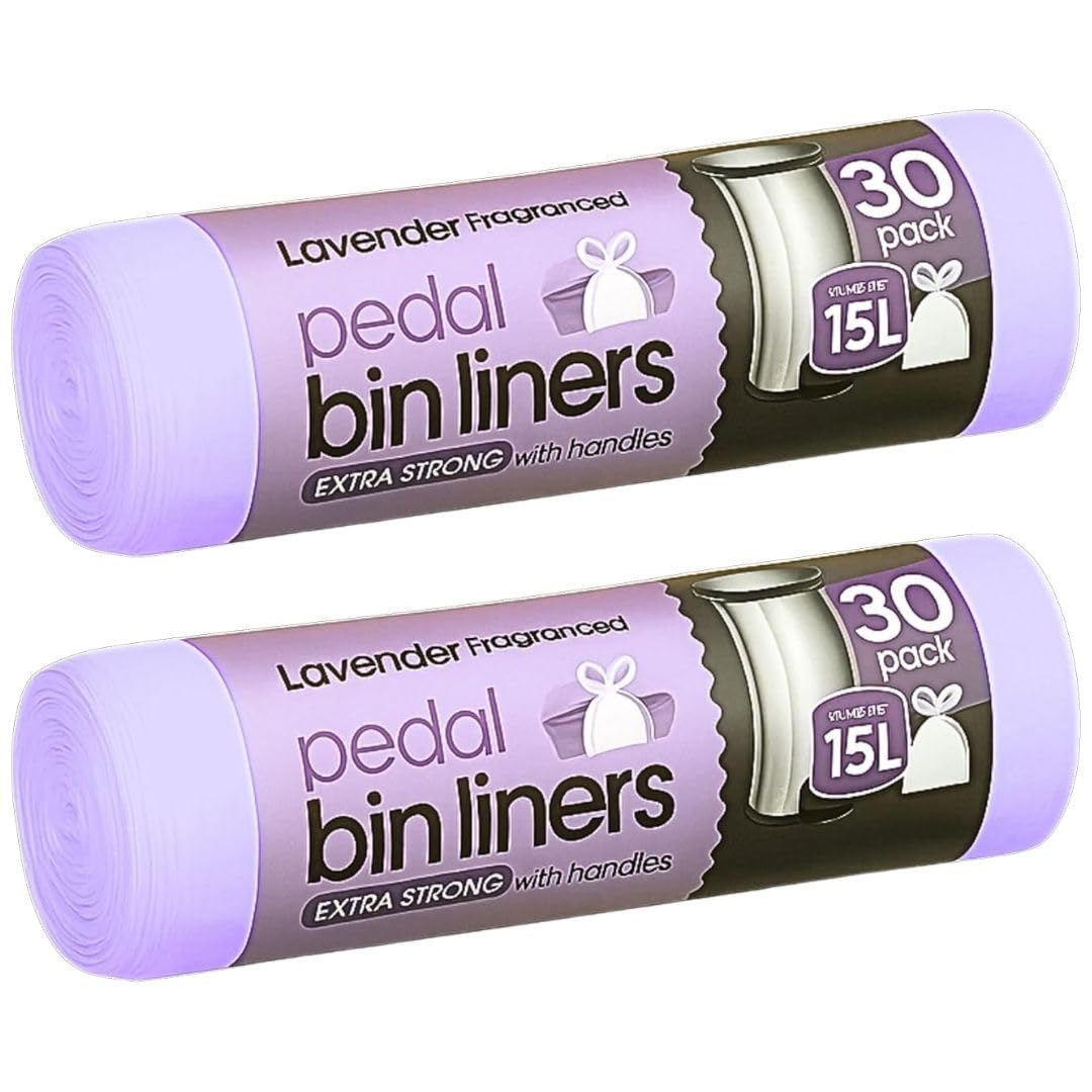 60 Extra Strong Scented Bin Liners 15L | Fragranced Pedal Bin Bags Lavender bags 2 Rolls of 30