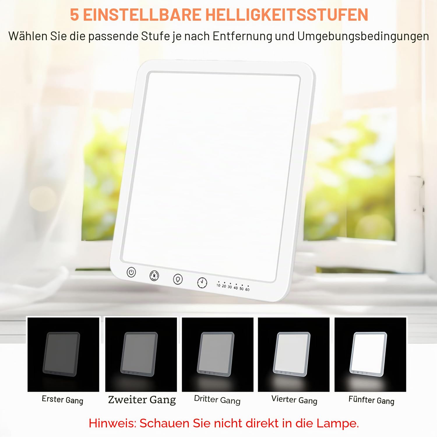 Tageslichtlampe, 15000 Lux Lichttherapielampe mit 3-Farbtemperaturen, 5-Helligkeitsstufen und Timing-Funktion, UV-freie Touch-Control Sonnenlicht Lampe, Simuliertes Tageslicht, für Zuhause Büro | Flimmer- und UV-freie, 3-Farbtemperaturen 5-Helligkeitsstuf