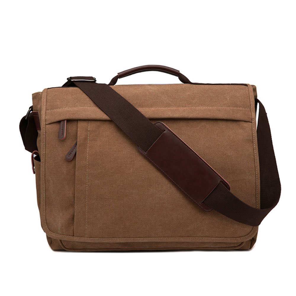 Neuleben wodoszczelna torba na laptopa o przekątnej ekranu 15,6 cala, w stylu vintage, torba na ramię, z płótna, ze skóry, męska, z uchwytem, z regulowanym paskiem na ramię, brązowy, Rozmiar uniwersalny, torba na ramię