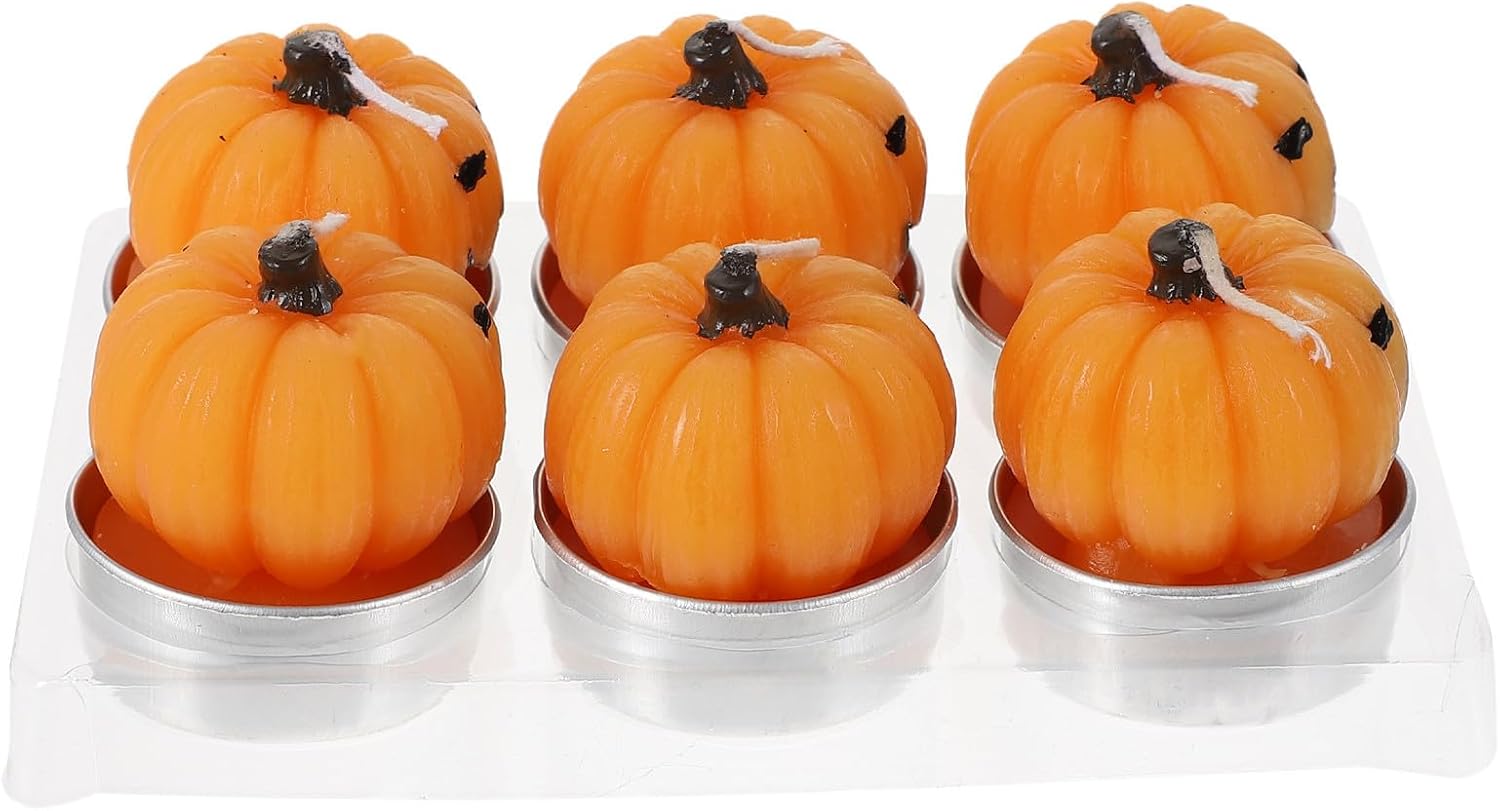 6pcs Orange Pumpkin Shape Candles for Halloween Season Home Decor