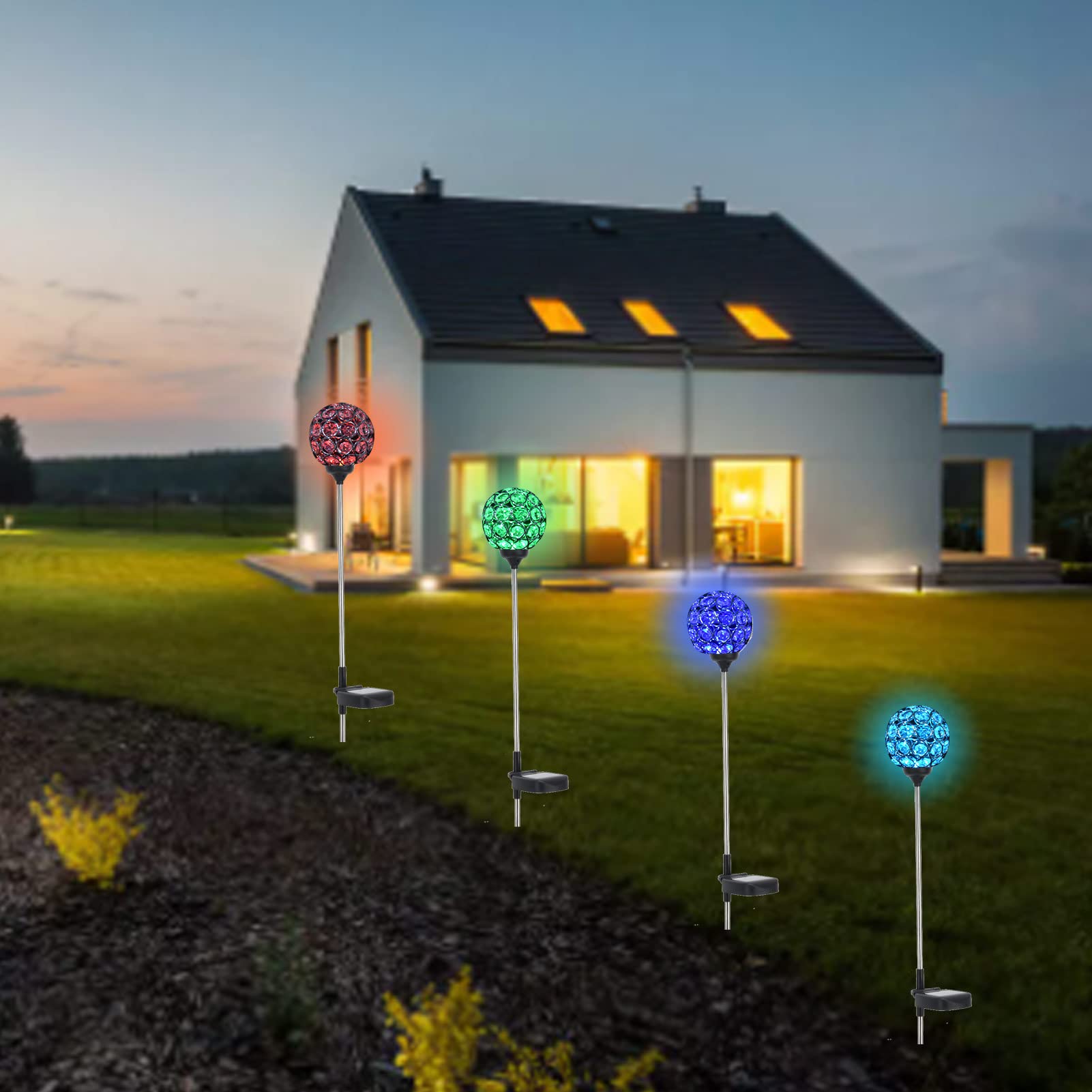 LED Kugel Solarleuchten IP65 Wasserdicht Landschaftslicht für Rasen Balkon Romantische Beleuchtung 2 Pack