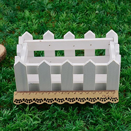 hongfei Wood Picket Fence Planter,Wooden Flower Box Decorative Decking Boards for Home decoration,Wedding Decor,DIY Flower Arrangement (White)