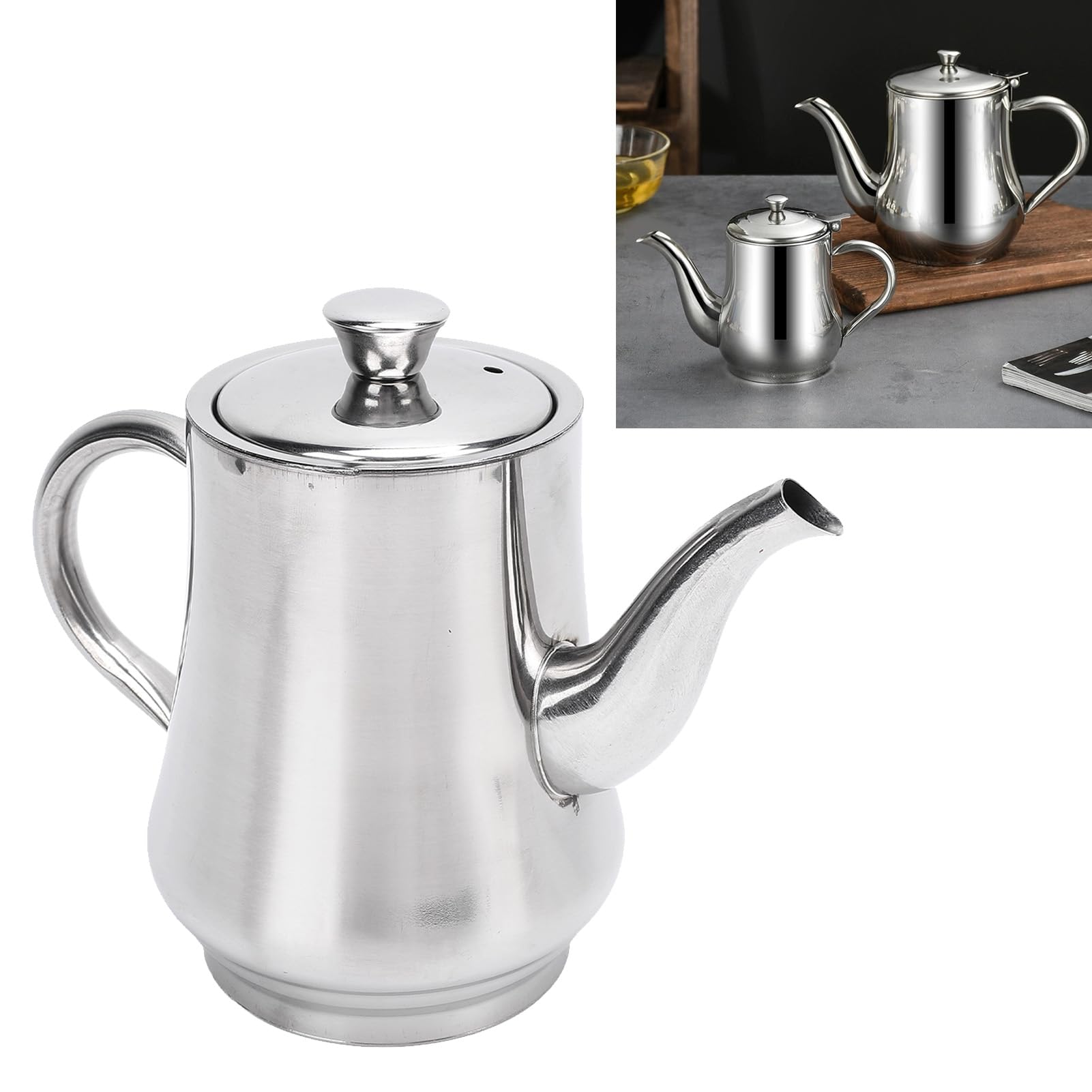 Bottiglia Olio In Acciaio Inox Con Maniglia - 450ml, Per Cucina E Campeggio, Facile Da Pulire