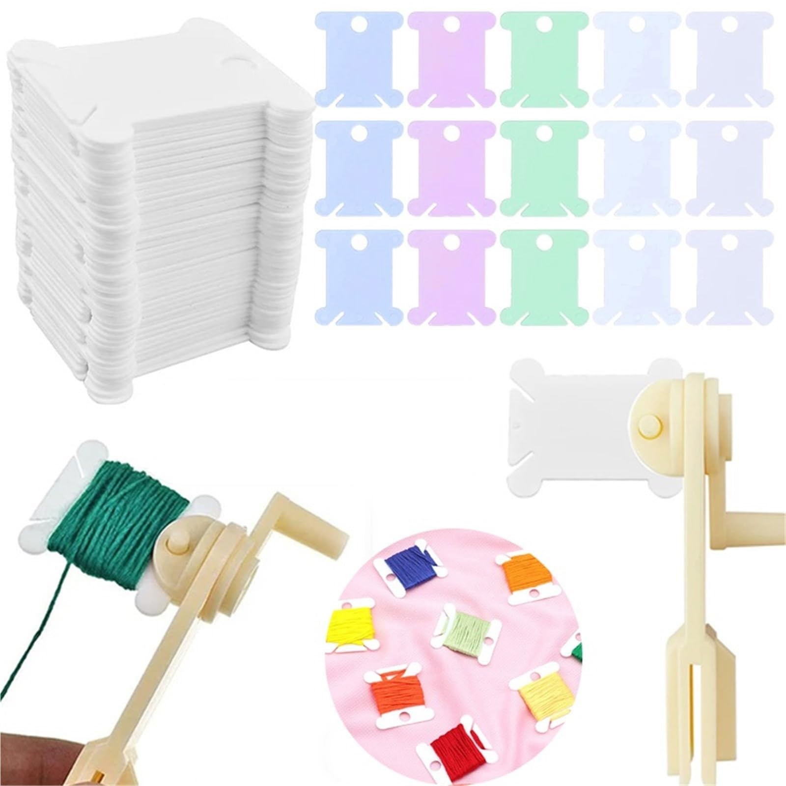 Obrót maszyny do szycia, Wielokolorowe plastikowe szpulki do przechowywania nici do haftu krzyżykowego 50/100/500 szt(Transparent)