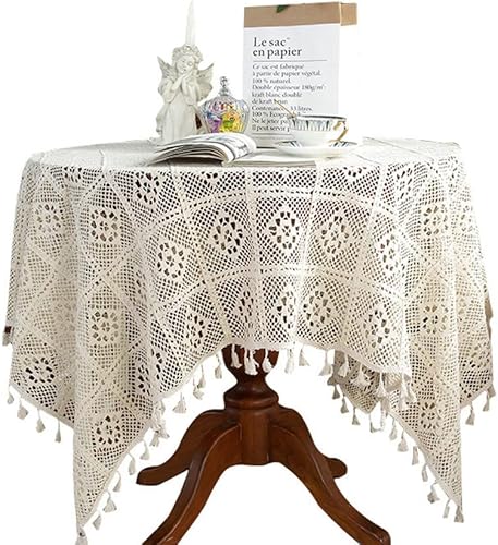 Yunsurey Mantel de encaje rústico para cocina, hecho a mano, para decoración de granja, cena, fiesta, borla verde, mantel para banquetes, bodas, 1