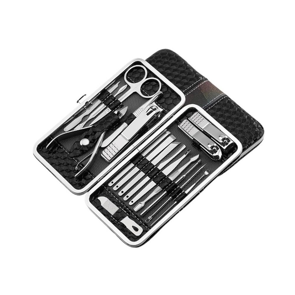 Kit de manucure 18 pièces en acier inoxydable avec étui de transport noir