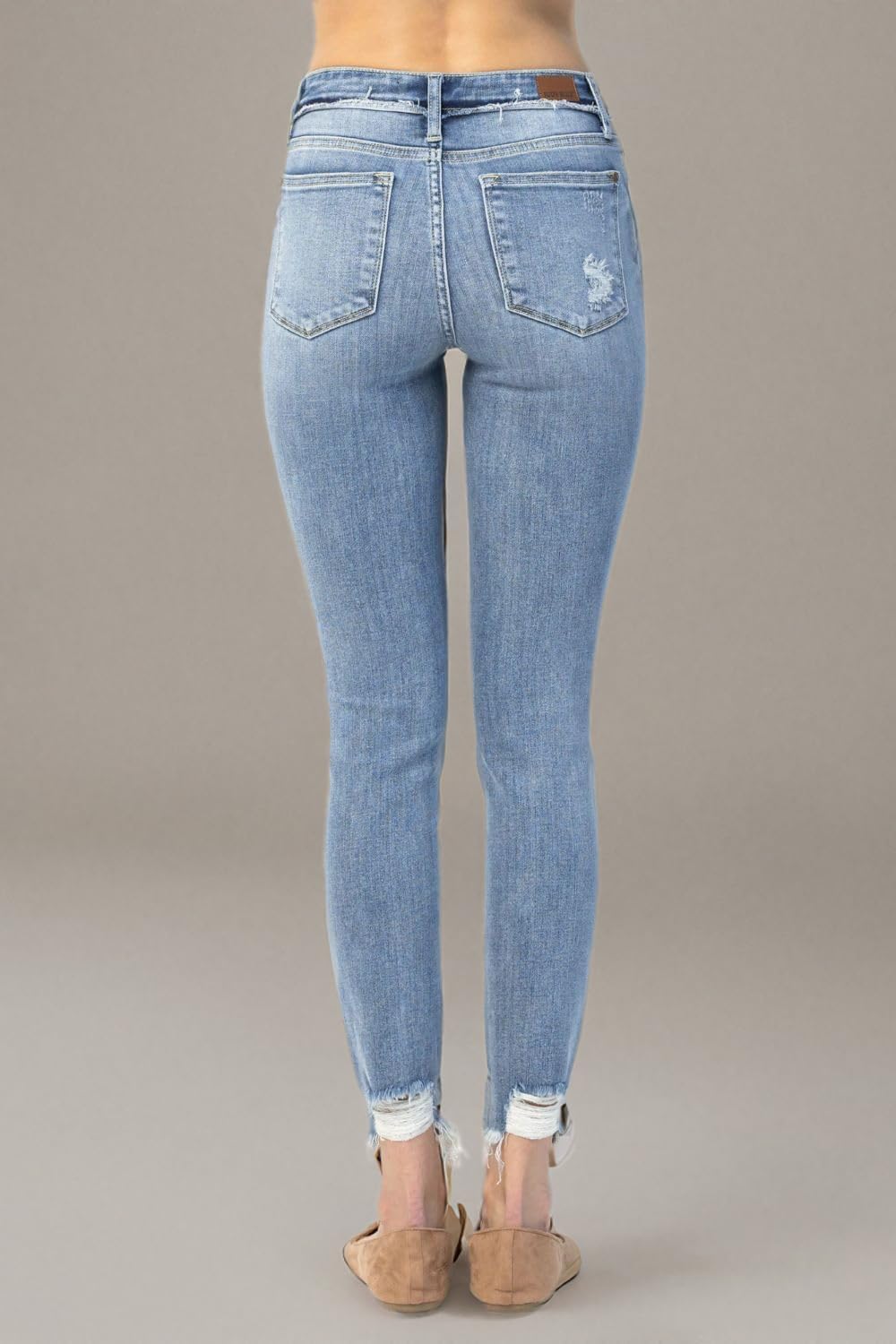 Judy Blue Women's Mid Rise Release Waist Band Distressed Hem Skinny Jeans