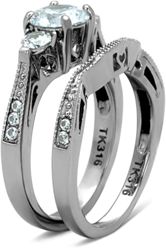 Marimor Jewelry Women's Stainless Steel 316 Round 2.5 Carat Zirconia Engagement Wedding Ring Set - Image 4